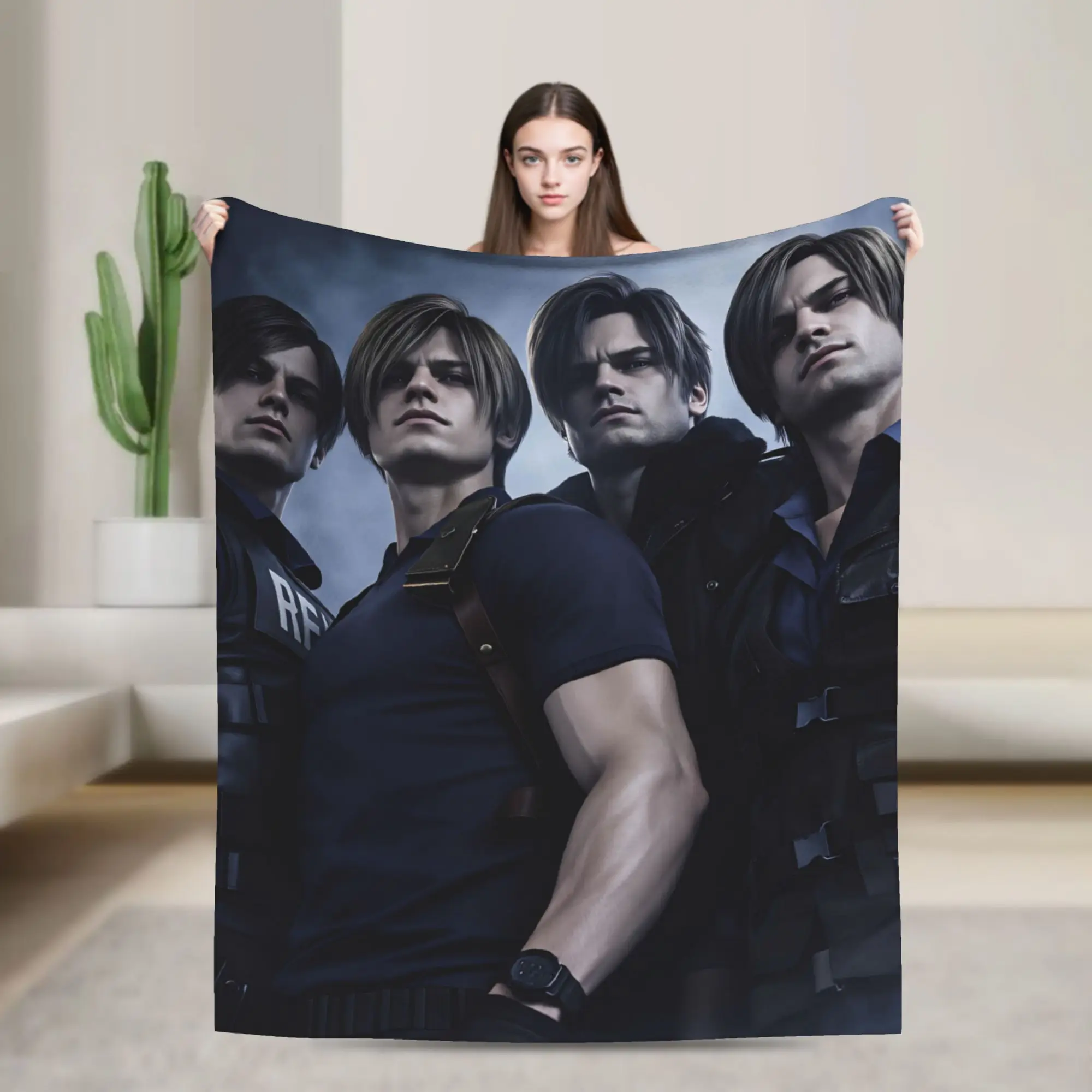 Leon Kennedy Throw Blanket Soft Novelty Blankets  For Bedroom Plane Travel Flannel Bedspread Bed Cover