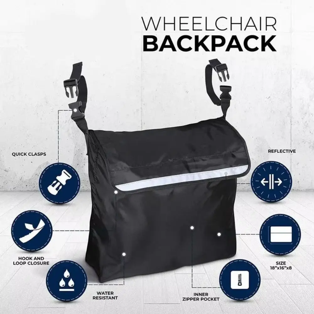 Portable Wheelchair Backpack Bag Reflective Stripe Large Capacity Walker Storage Pouch Save Space Nylon Baby Stroller Bag