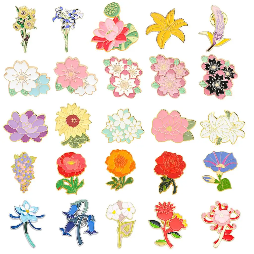 

Flower Plant Brooch Lily Tulip Sunflower Iris Morning Glory Lotus Clothing Brooch Badge Lapel Pins Flower Brooch Simulation