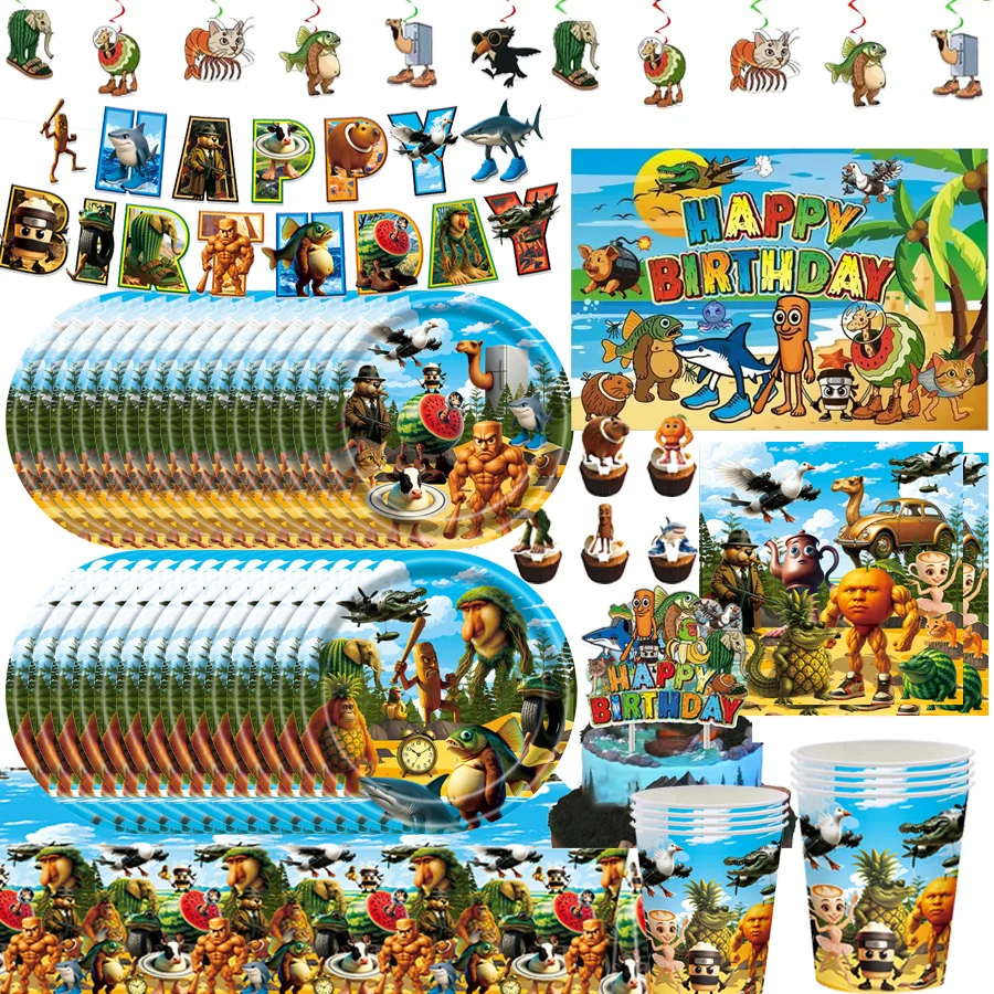 Decorazione per feste di compleanno Brainrot italiano Stoviglie usa e getta Tovaglie Piatti di carta Bomboniere Riempitivi per calze natalizie