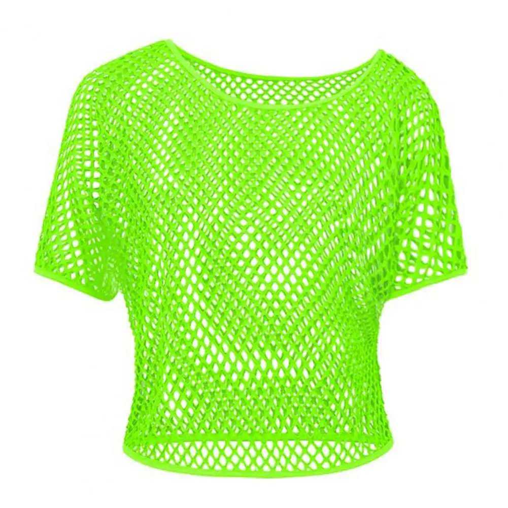 80s Mesh Shirt Vest Set Women\'s Bright Color Mesh Top Vest Set with Short Sleeve Racerback Sexy Long Sleeve Clubwear for Summer