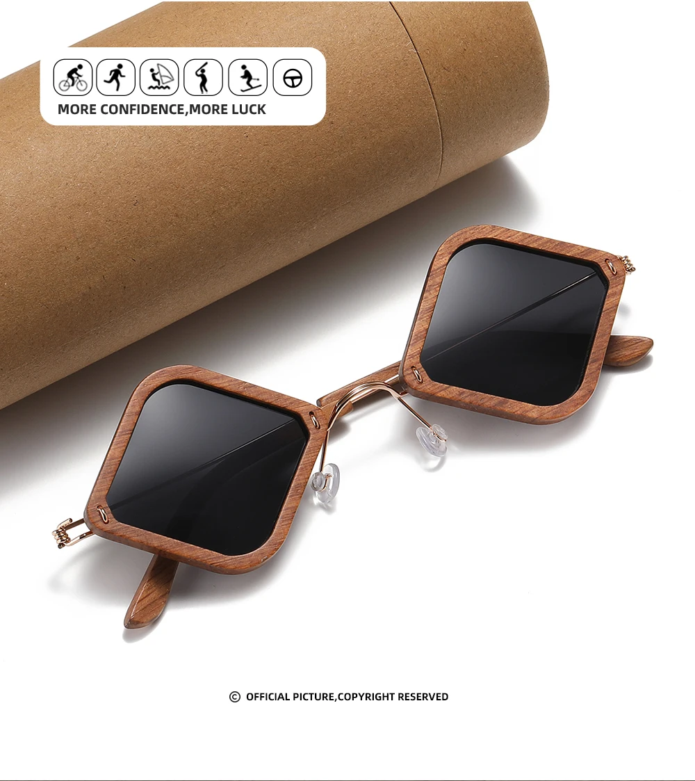 GM Holz-Sonnenbrille für Erwachsene, handgefertigt aus brasilianischem Palisanderholz, polarisierte Gläser mit Spiegelbeschichtung, Brillen mit Geschenkbox 2105 – Detail 3