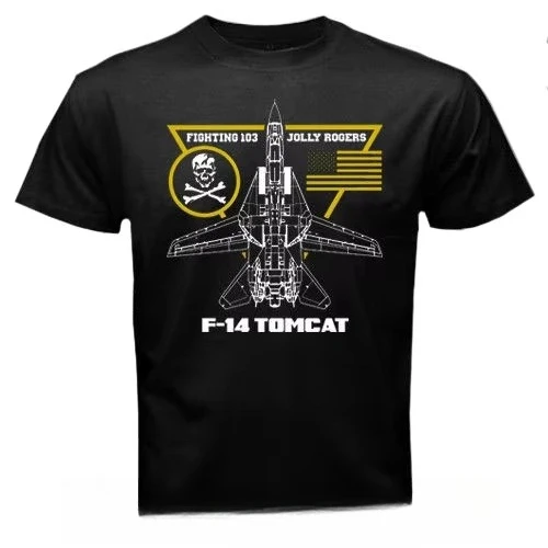 2026 New F-14 Tomcat Fighting 103 Jolly Rogers Squadron Aviation Cotton Tshirt Creative Oversized T-shirt Uni
