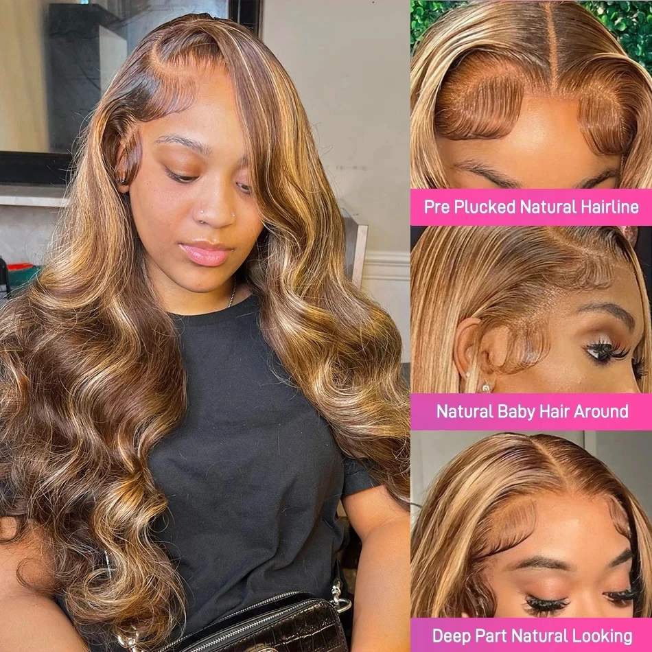 Honingblonde Ombre Kanten Voorpruik Body Wave 13x4 Transparant Kant Frontale Pruik Gekleurde Hoogtepunt Pruik 100% Menselijk Haar Pruiken