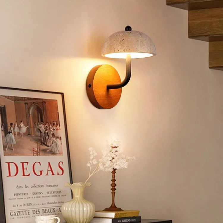 

2025 Yellow Travertine Wabi-Sabi Wall Lamp, Vintage Bedside Sconce for Bedroom, Living Room, Elegant Hotel Decor