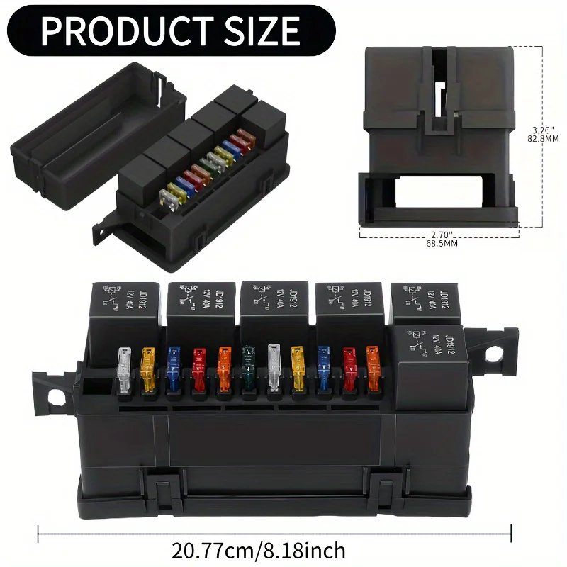 Fuse Box 12V Auto 11 Way Fuse Relay Box Block With 12V 40A Relay and Fuses, New Energy Car Modification Relay Fuse Box Seat