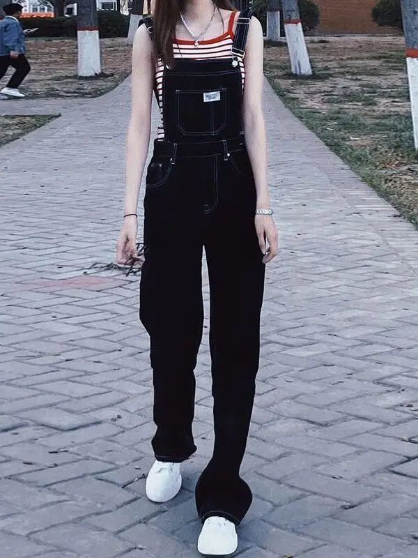 

Vintage Denim Overalls Women's plus Size Slimming One-Piece Pants Agel Elegance for Plump Sisters Spring Autumn Faion