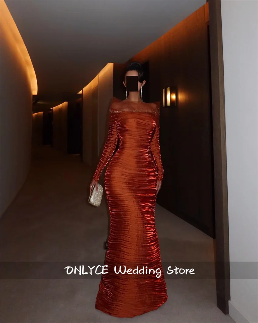 فساتين برتقالية للحفلات الراقصة 2025 بأكمام طويلة لحفلات أعياد الميلاد العربية في دبي فستان رسمي لحفلات الزفاف حسب الطلب