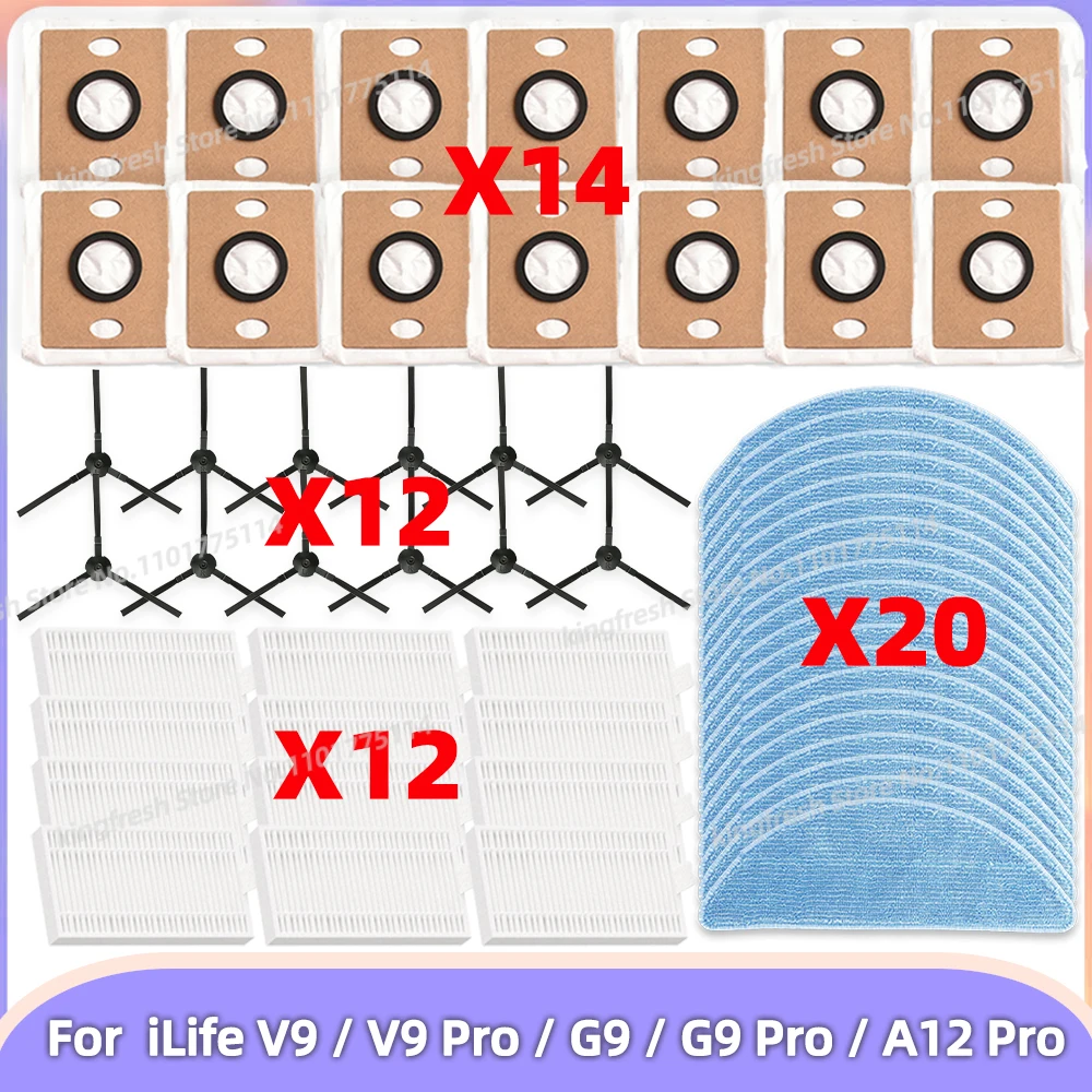 Fit For ( iLife V9 / V9 Pro / G9 / G9 Pro / A12 Pro ) Vacuum Parts Filter Side Brush Mop Cloth Dust Bag Replacement Accessories