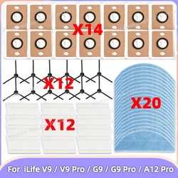 Fit For ( iLife V9 / V9 Pro / G9 / G9 Pro / A12 Pro ) Vacuum Parts Filter Side Brush Mop Cloth Dust Bag Replacement Accessories