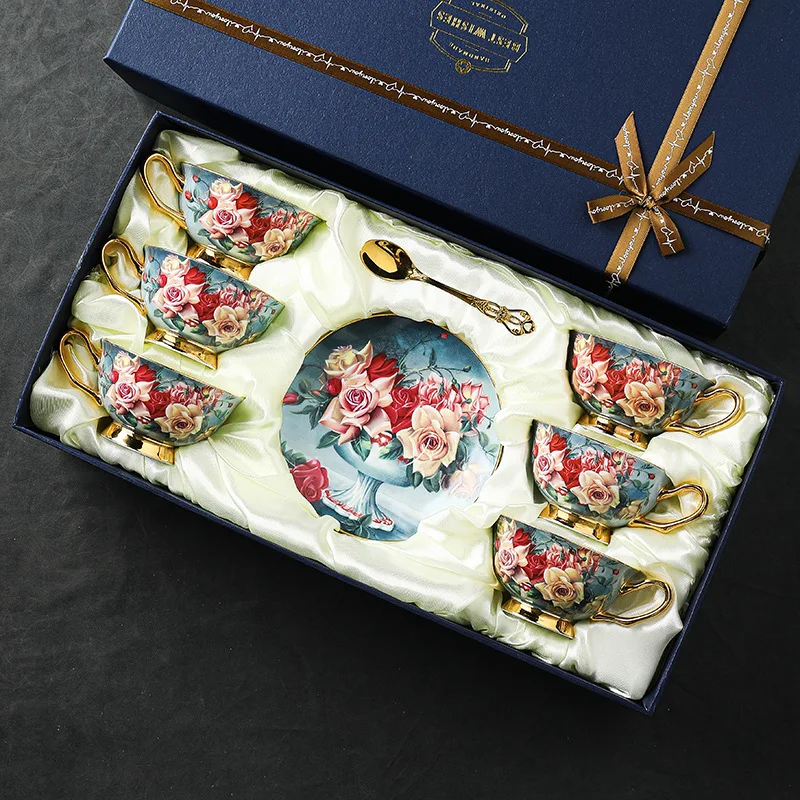 Yan Coffee Cup chooses bone china European afternoon tea tea set ceramic gift box gift Gaoyan premium export cup saucer