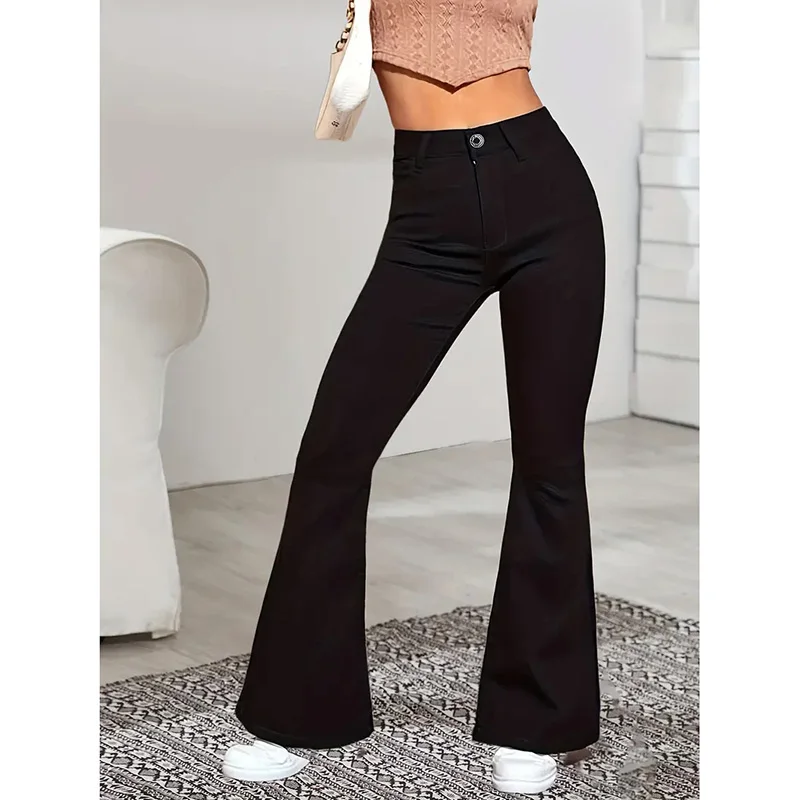 سراويل نسائية عالية الخصر أسفل الجرس ، أزياء الشارع الشهير خمر ، مصمم السراويل النسائية ، السراويل الكلاسيكية السوداء القوطي مضيئة ، جديد #2