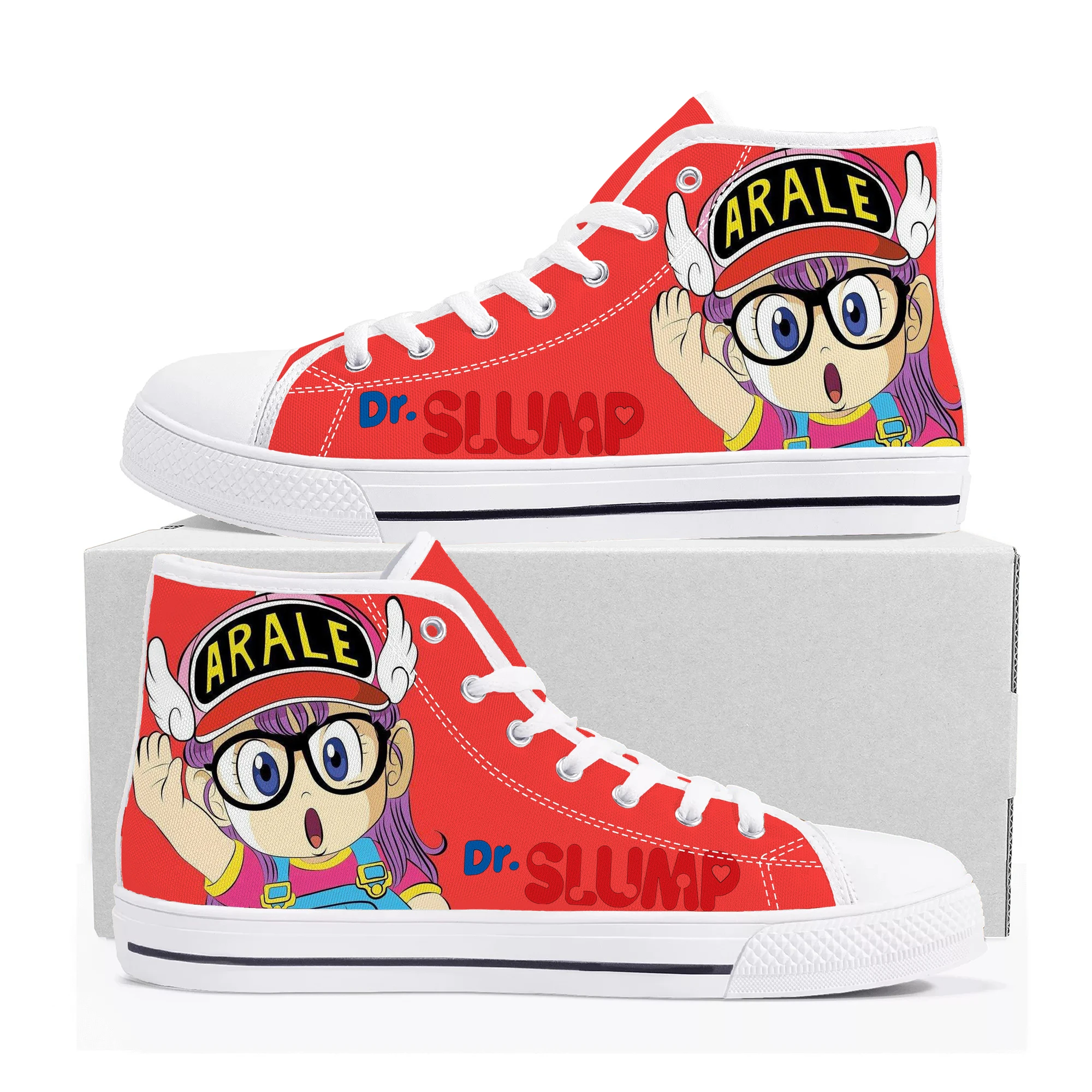 

Аниме мультфильм Arale Dr Slump высокие кроссовки высокого качества мужские женские подростковые холщовые кроссовки Повседневная пара обувь на заказ