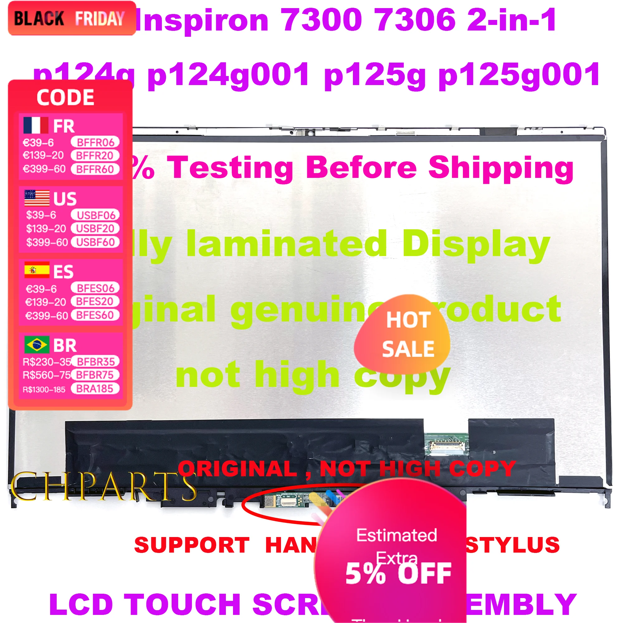 1080p For Dell Inspiron 7300 7306 2-in-1 p124g p124g001 p125g p125g002 Laptop Replacement Assembly Display LCD Touch Screen