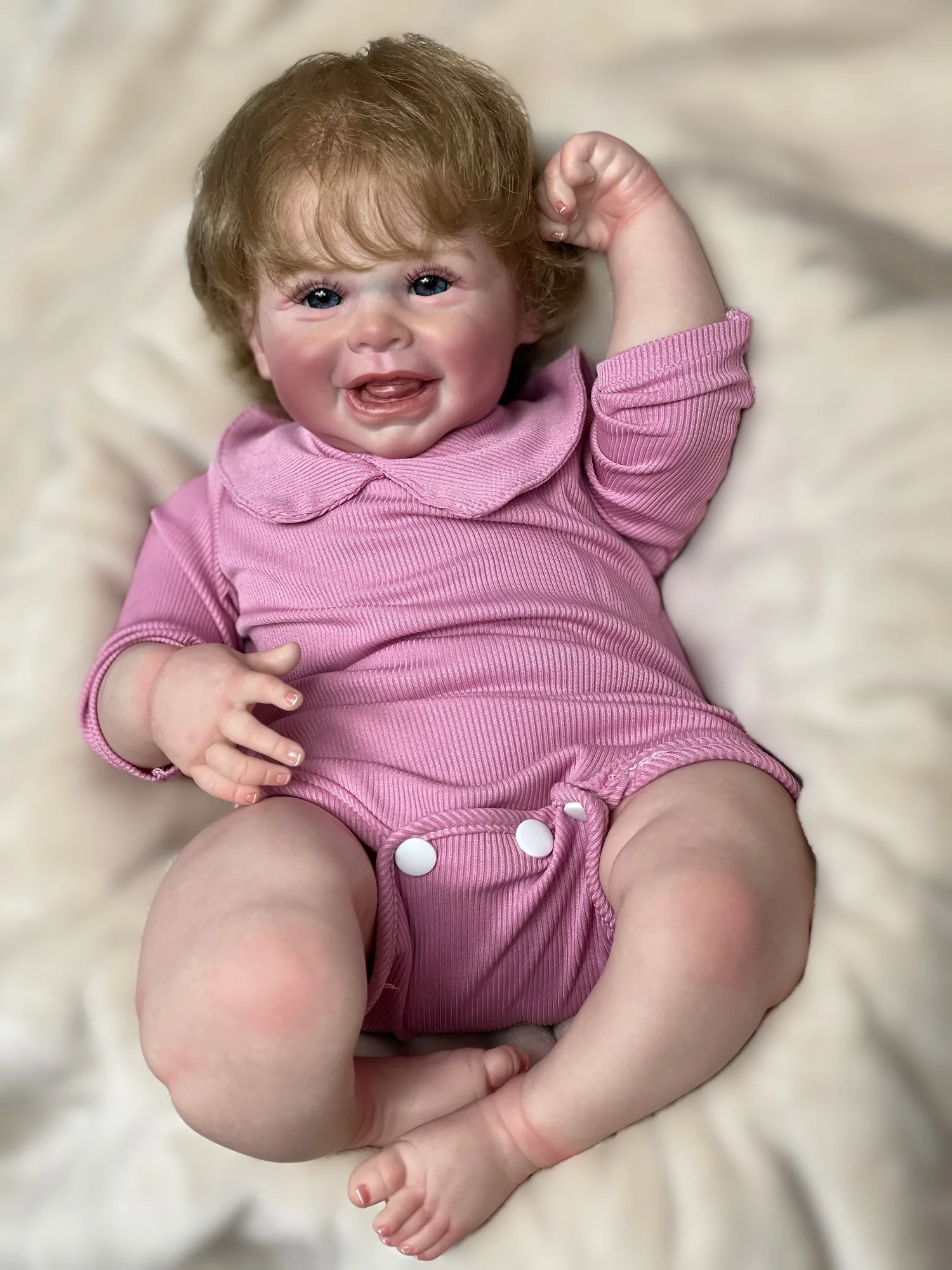 50cm Cuddly Harper Bebe Reborn With Rooted Hair 3D Painted Skin with Cloth Body Soft Touch Handmade Lifelike Reborn Doll