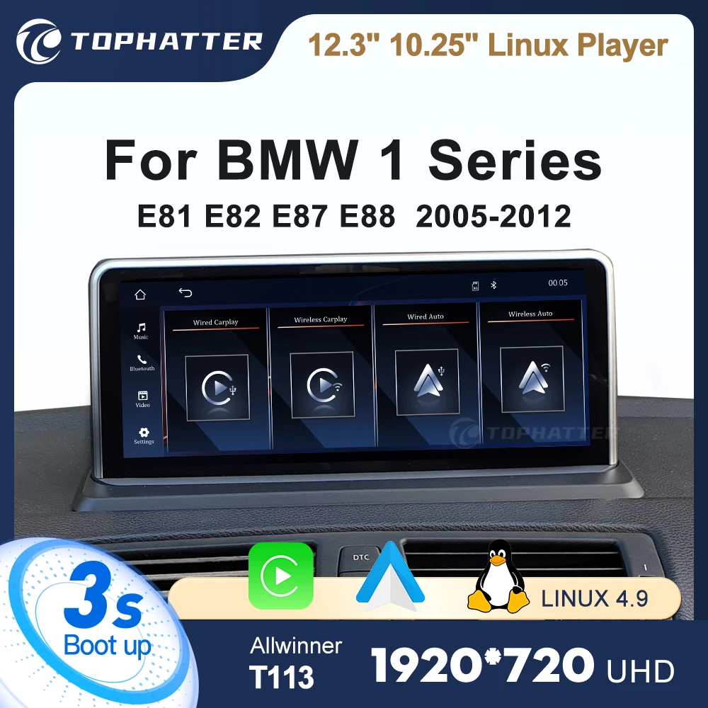 

10.25" 12.3" Car Radio For BMW E81 E82 E87 120i 180i Linux Wireless CarPlay Android Auto Multimedia Player Head Unit Screen