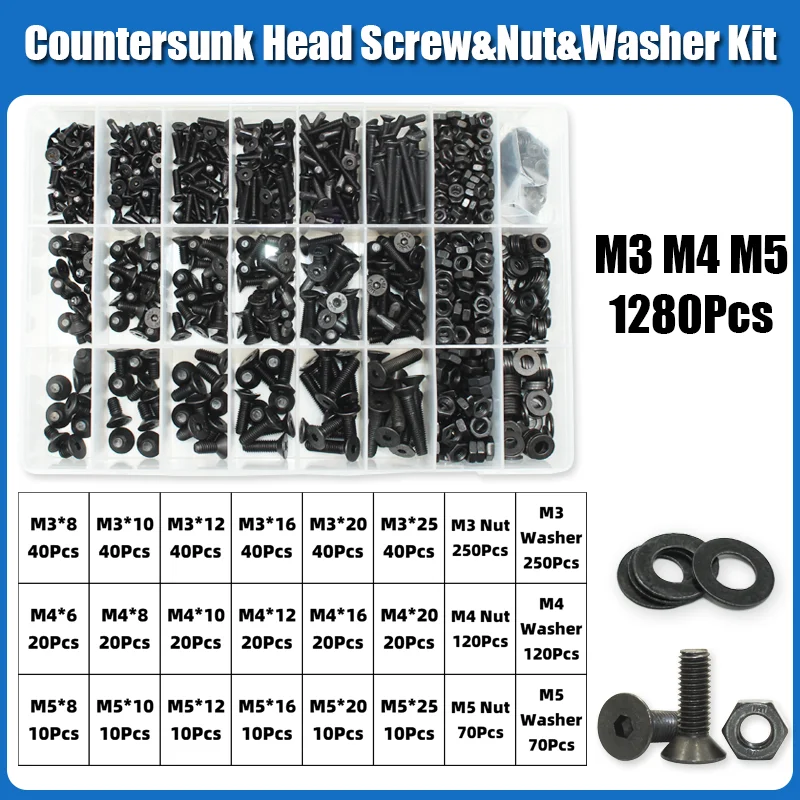 3045p Sechskant-Innensechskant-Senkkopfschraube, Bolzen, Mutter, Unterlegscheiben-Set, M2, M2,5, M3, M4, M5, M6, M8, schwarzer Kohlenstoffstahl der Güteklasse 10,9 – Detail 12
