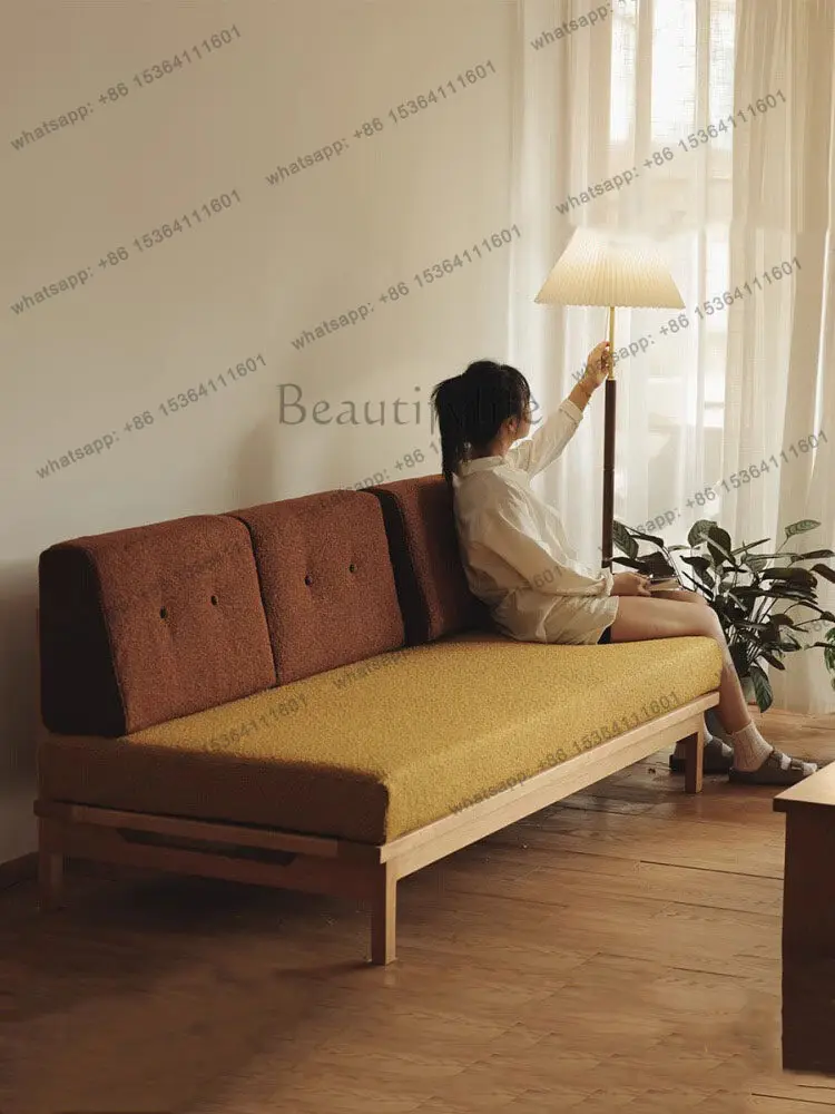 Japanese cherry wood armless cotton and linen sofa solid wood retro style