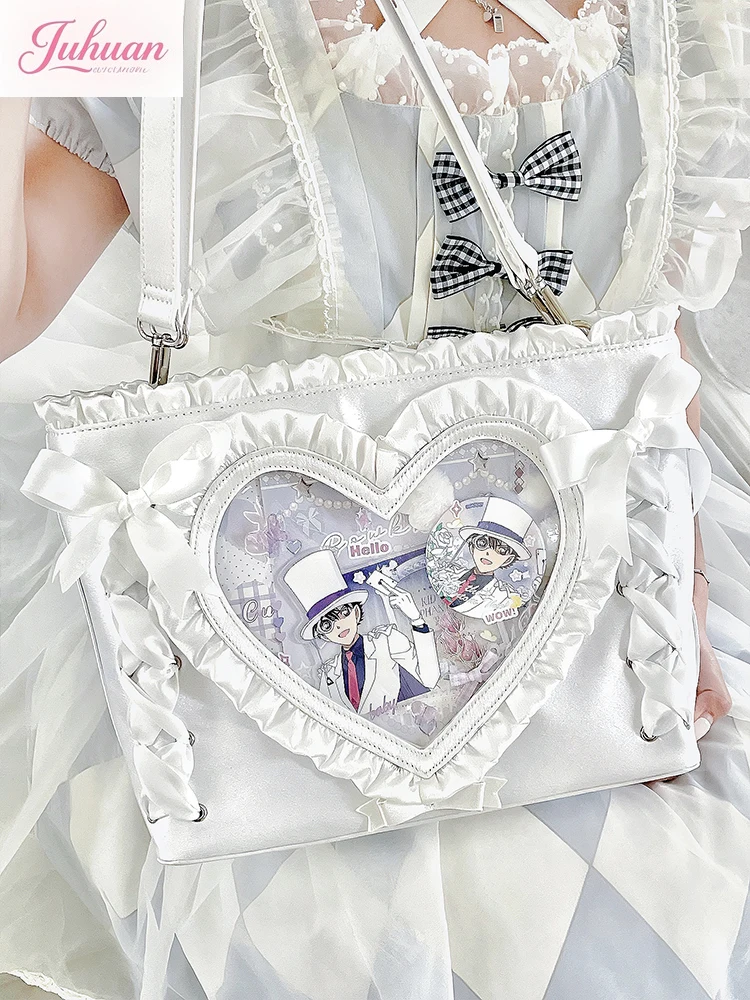 

Японские милые сумки на плечо в стиле комиксов ltabag, женские шелковые сумки с бантом и рюшами, женская сумка-тоут большой вместимости с большим окном