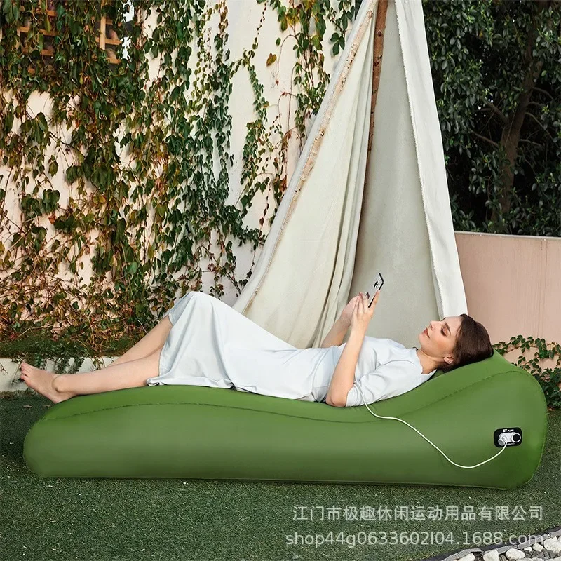 Outdoor Camping Inflatable Sofa with Built in Air Pump TPU Laminated Fabric Recliner Portable Lounger with USB Interface for