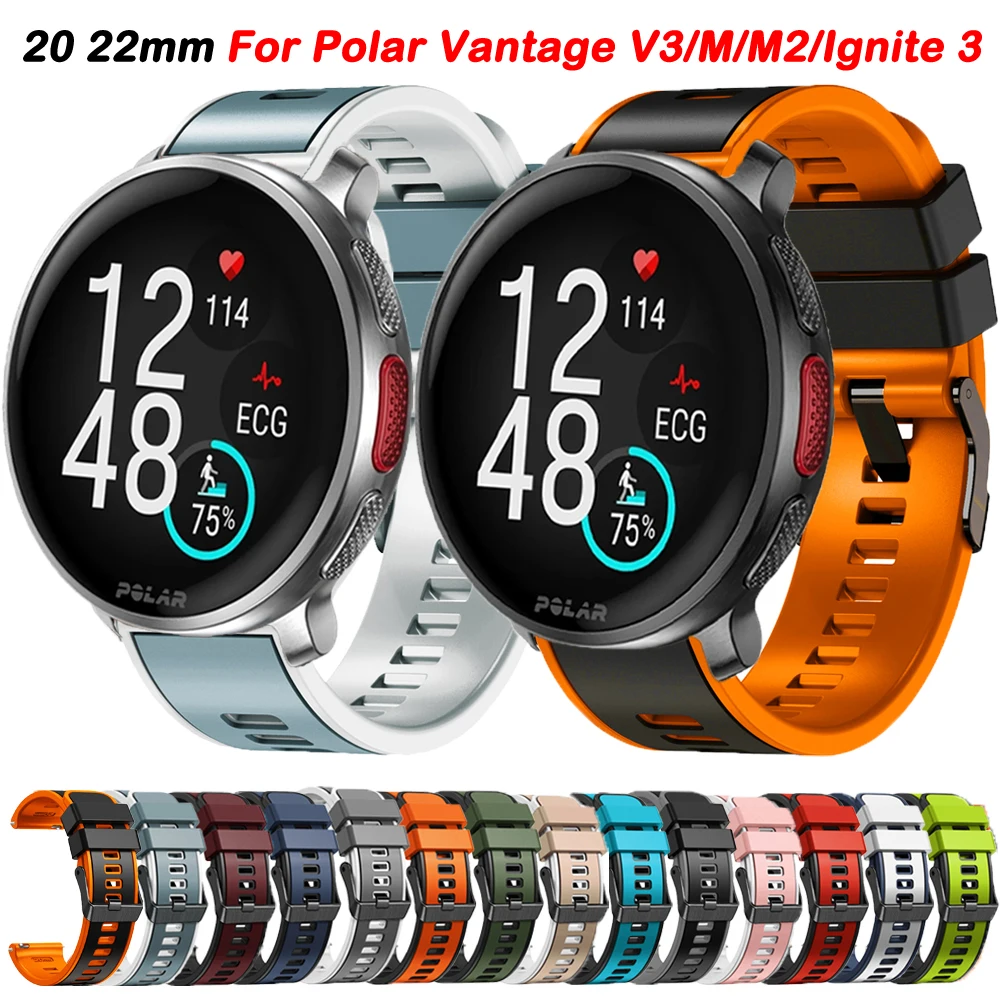 Силиконовый ремешок 20 22 мм для Polar Vantage V3 M2 M Grit X Pro Titan, спортивный браслет для Polar Ignite 3 2 Unite Pacer Pro