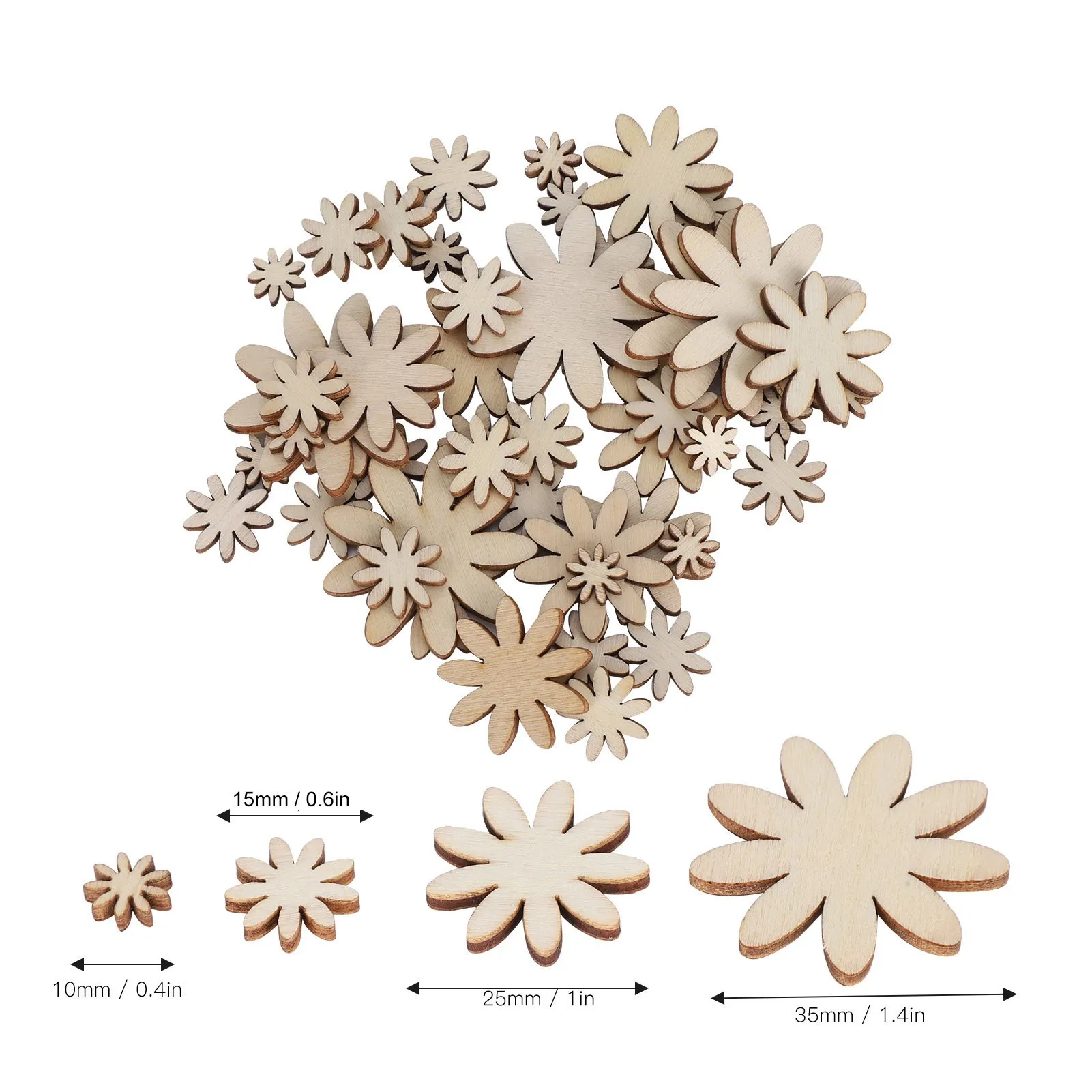 250Pcs Flower Wooden Embellishments DIY Non Porous Ornaments Cutouts Craft Decorations