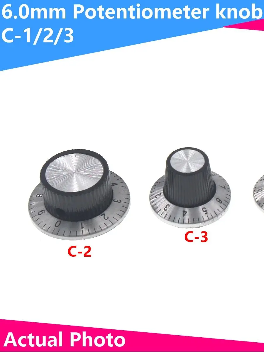 2 sztuki 6MM otwór z tarcza z cyframi metalowa powierzchnia potencjometr C3 C1 C2 K-17 pokrętło przełącznika nakrętki 36x15MM — zdjęcie 2