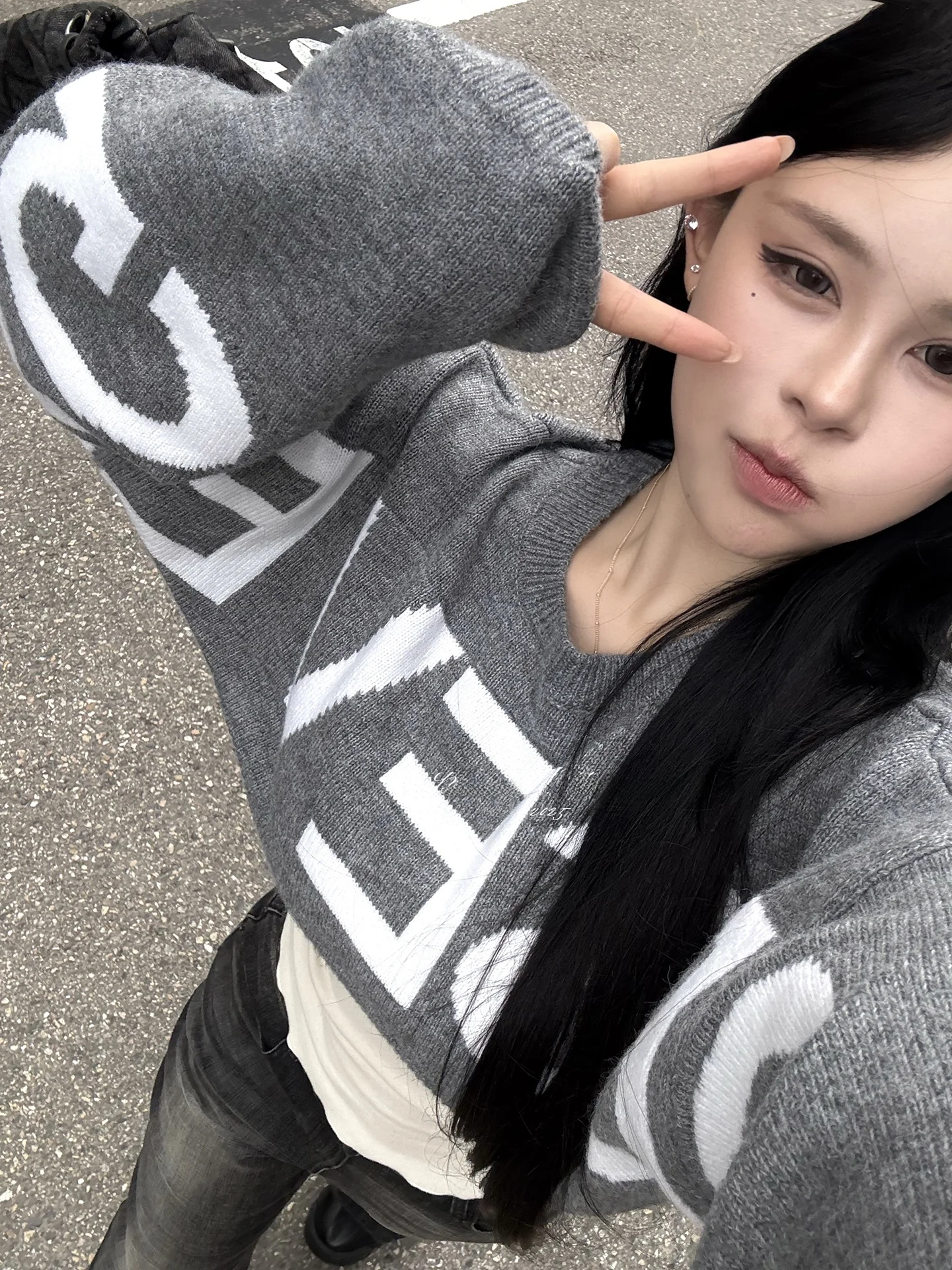 

Autumn New Sle Keiichi Bla Letter Pattern Knitted Sweater plus Size f Length Women's Design Sense Top Street Sle