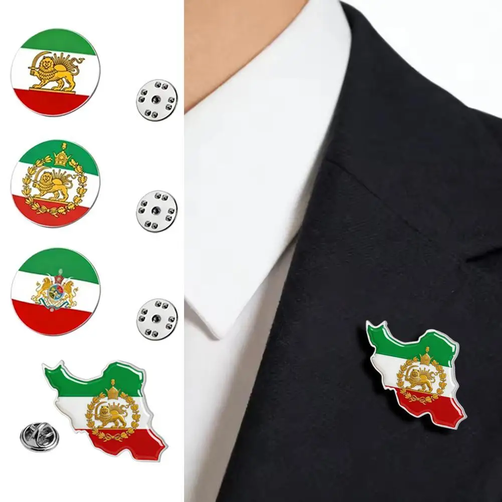 Historical Iran Persia Flag Badge Brooch Enamel Pins 4 Styles Available Men Women Stainless Steel Waterproof Flag Badge Gift