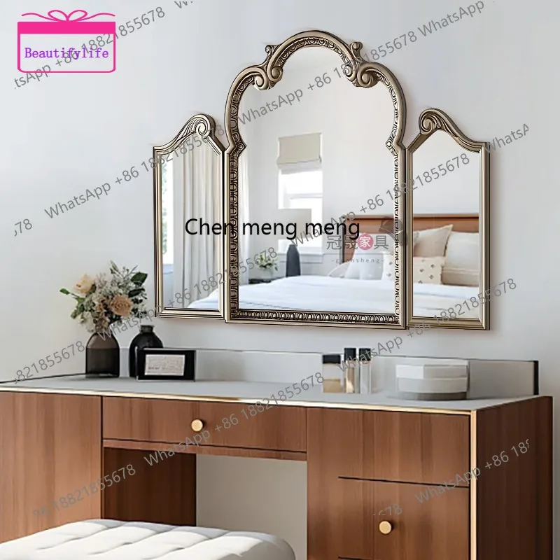 A17 French dressing mirror retro wall-mounted bathroom, three-sided makeup mirror European folding decorative mirror