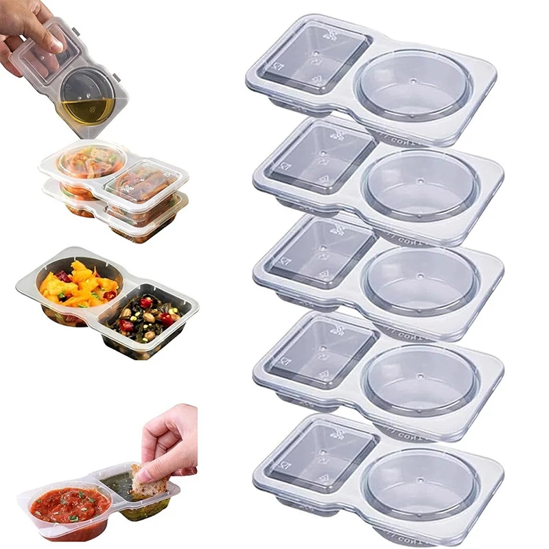 

20 шт. контейнер для приправ с двойным отделением и крышкой, контейнеры для закусок для соуса, выборки, дорожных закусок