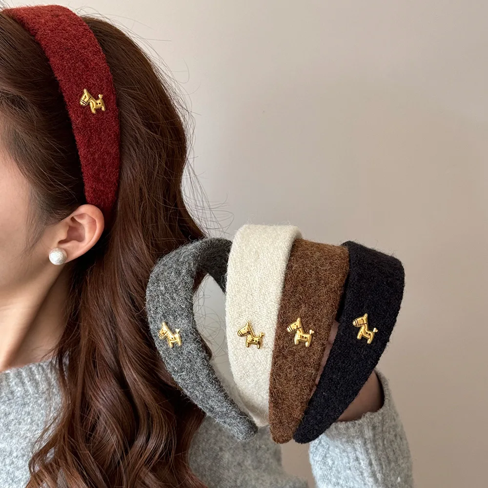 

Soft Red Wool Wide-Brimmed Ponytail Headband Elegant Women's Hair Accessory Fashionable Trendy Headband for Girls