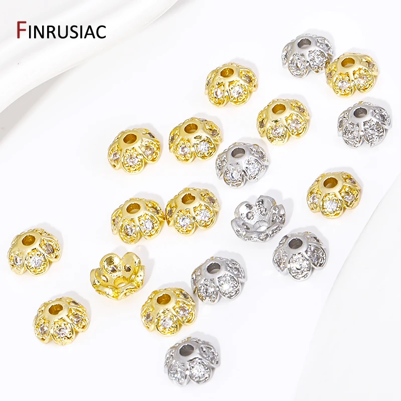 

Оптовые заглушки для бусин из латуни с позолотой 18K, 6 мм, с инкрустацией цирконами, круглые заглушки для бусин, фурнитура для изготовления ювелирных изделий своими руками