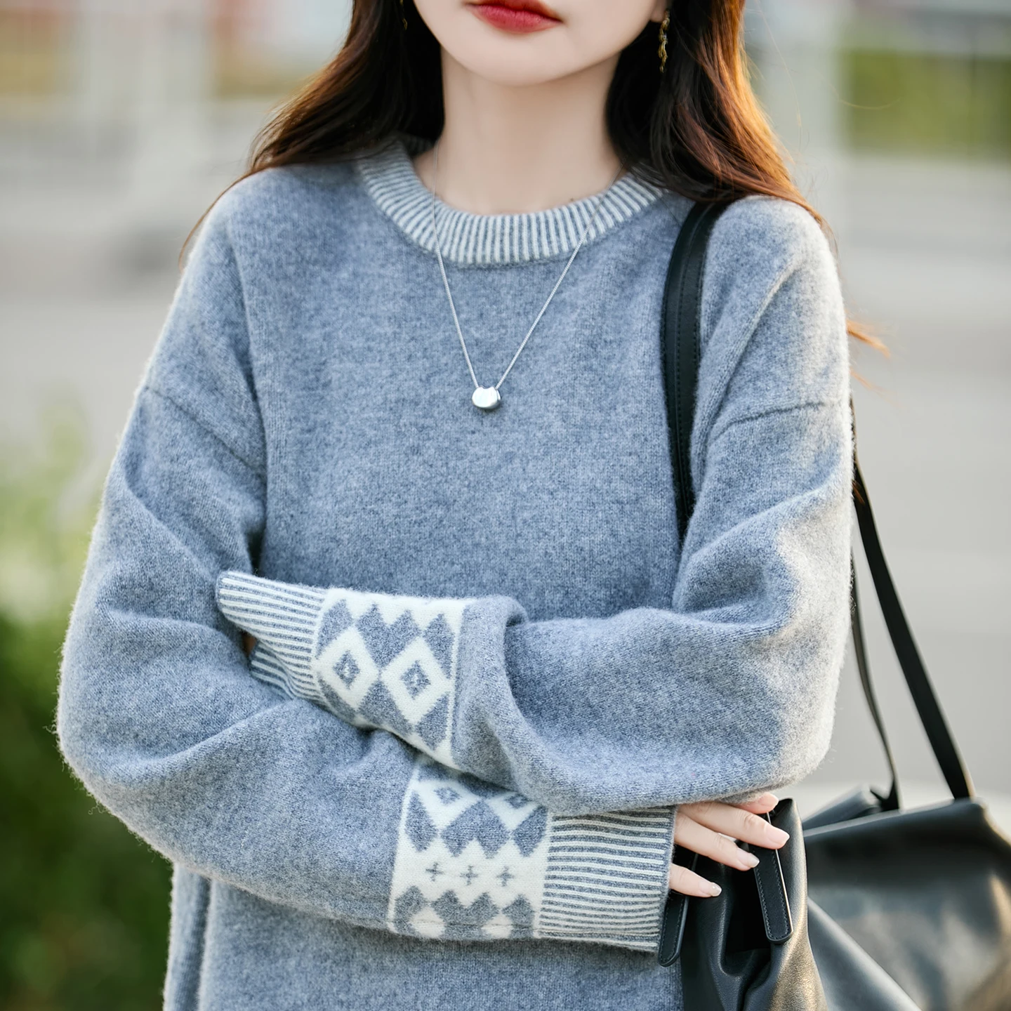 

Women Wool Sweater O-Neck Pullover Autumn Winter Dropping Sleeve 100% Merino Wool Knitwear Cashmere Female Loose Clothes Tops
