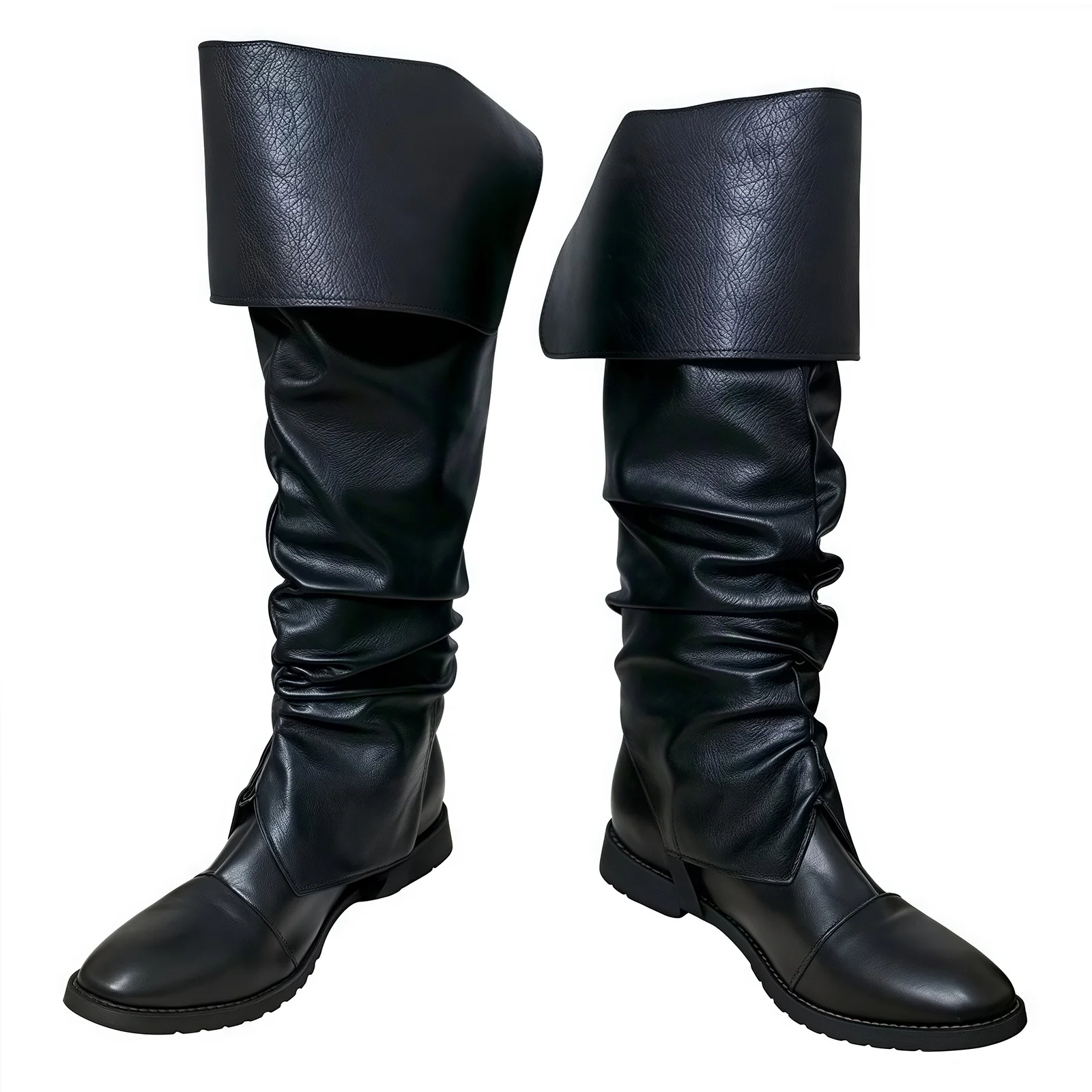 Medieval Pirate Boot Covers Adult Mens Womens Viking Leg Covers Pleated Black Leather Gothic Boots cover Halloween Accessories