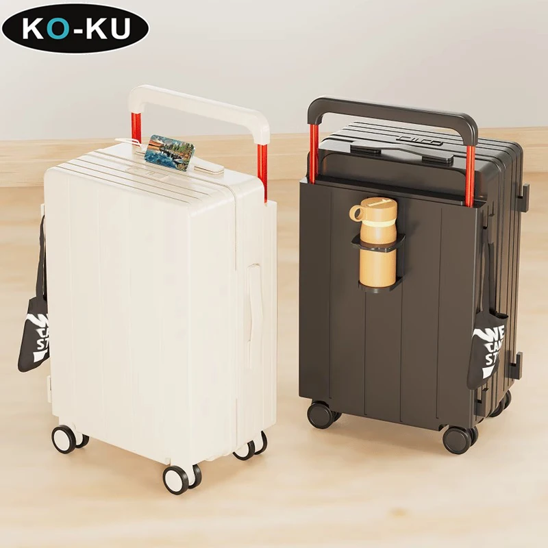 KO-KU Wide Trolley Luggage Female Multifunctional Trolley Case New Boarding Box Student Large Capacity Suitcase 20/22/24/26/28''