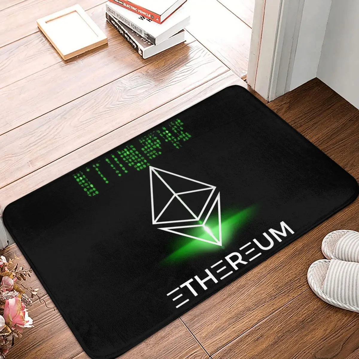 Ethereum Crypto Miners Kitchen Non-Slip Carpet Green Coding Flannel Mat Welcome Doormat Floor Decoration Rug