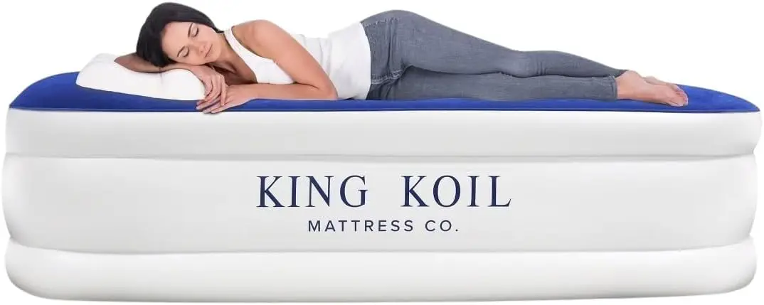 King Koil Luxury Twin Air Mattress With Built-In High Speed Pump For Camping, Home & Guests - Twin Size Double High Airbed