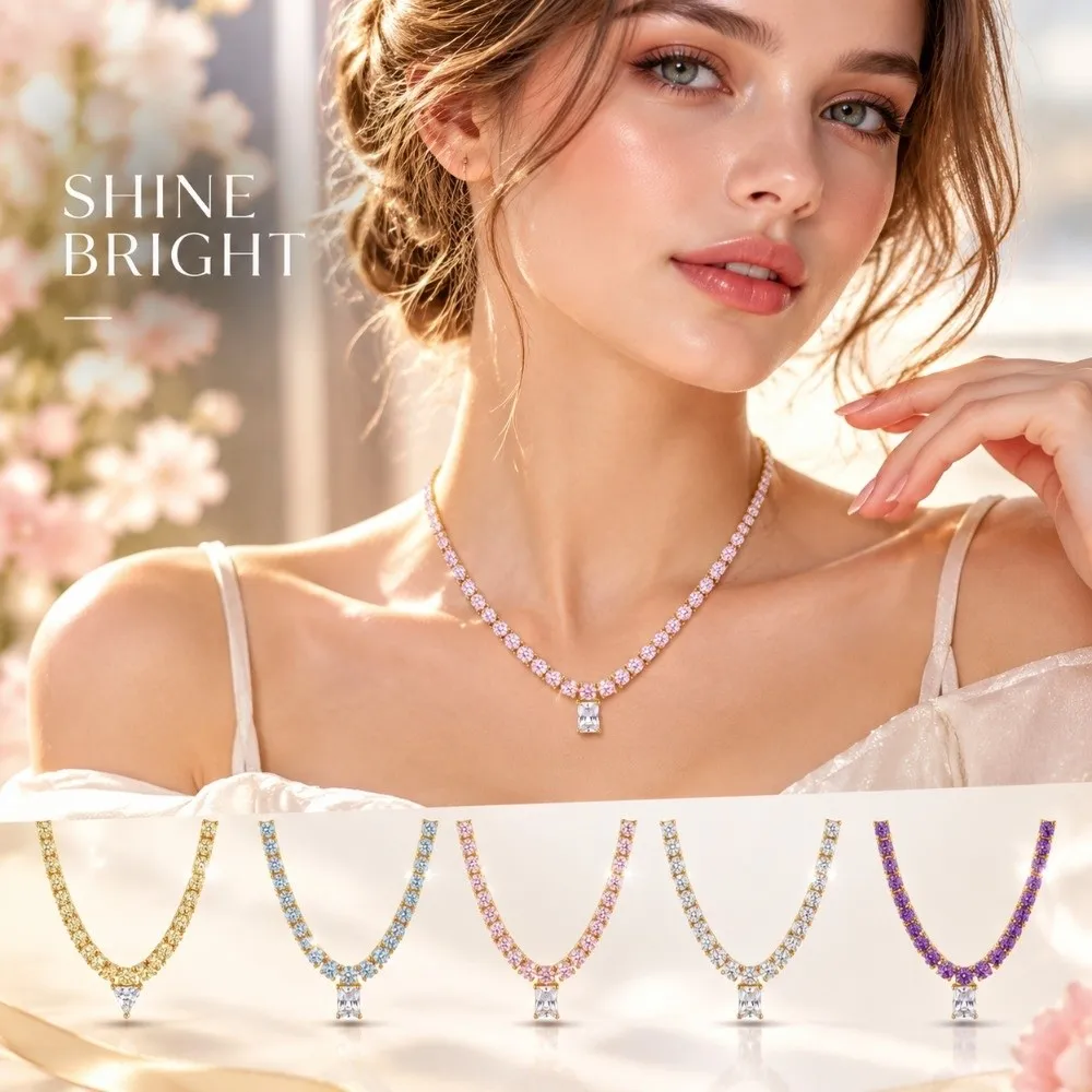 Lightweight Tennis Necklace Closely Set Rhinestone Secure Clasp Full Rhinestone Necklace Classic Tennis Silhouette