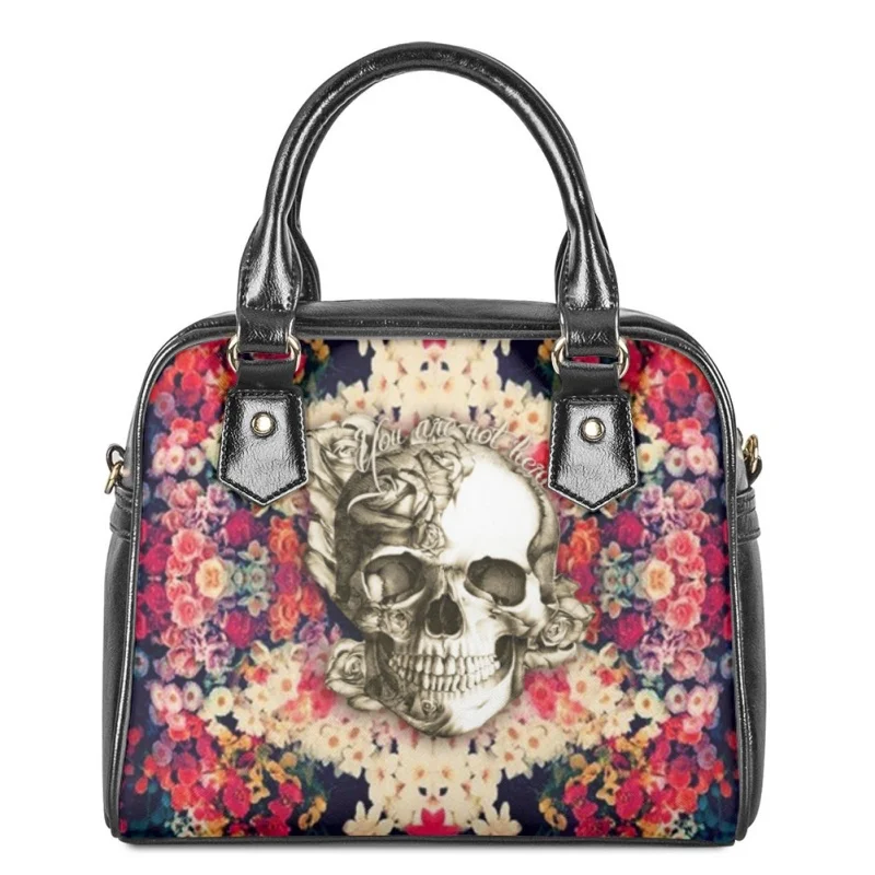 Sugar Skull Print Women Leather Shoulder Handbag We Are All In Mad Here Wallet Ladies Casual Top handle Bag Crossbody Set