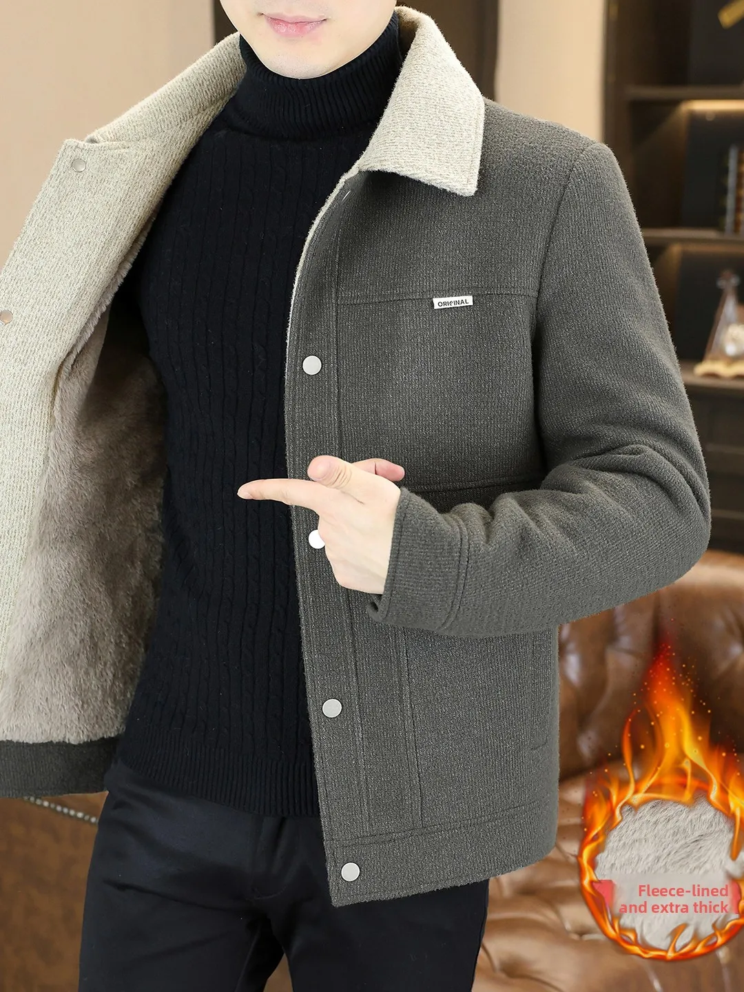 

Мужская шерстяная куртка: зимняя утепленная повседневная теплая верхняя одежда с модным воротником, подкладка из полиэфирного волокна, корейский стиль