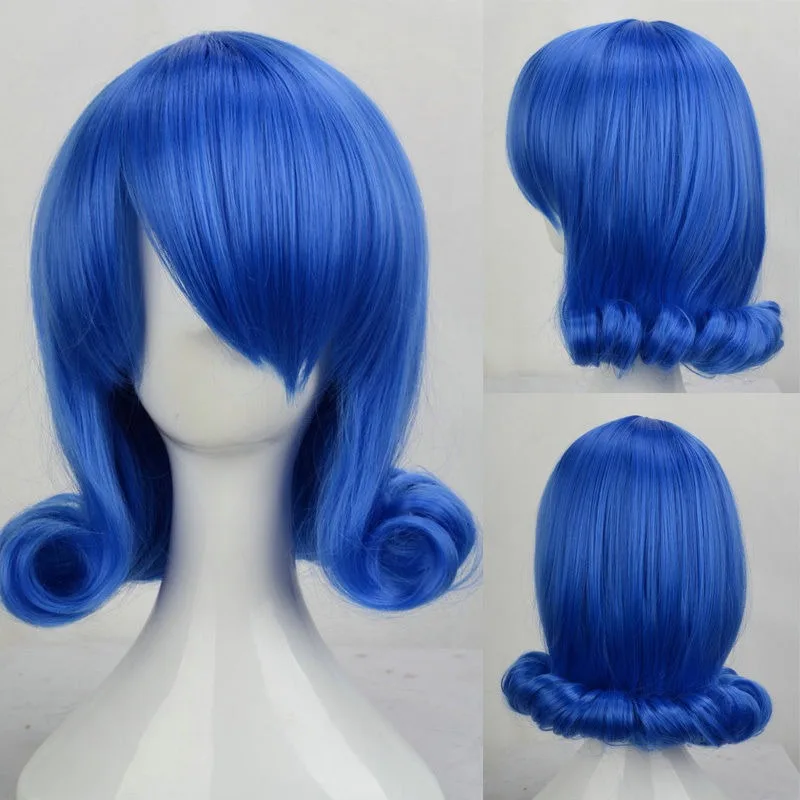Juvia Lockser – perruque de rôle Anime Fairy Tail Cos, couvre-chef de personnage de sorcier, couvre-chef de fête, cheveux courts bouclés bleu foncé