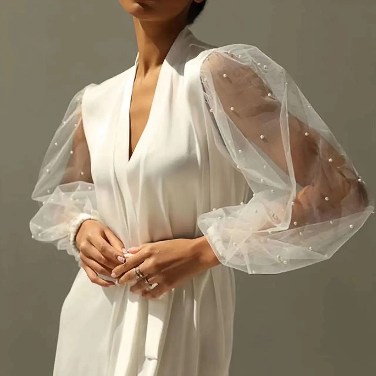 Brautkleid mit Perle Tüll Robe Luxus hochwertigen Bademantel sexy Nachtwäsche Damen Robe Seide Satin Pyjama Braut