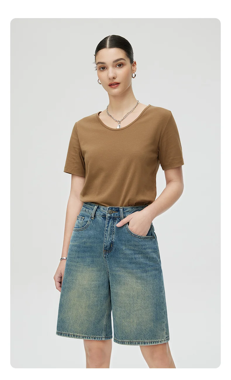 

Vintage five-point denim shorts Spring/summer new loose slim wide leg mid-length pants women's five-point mid-length pants