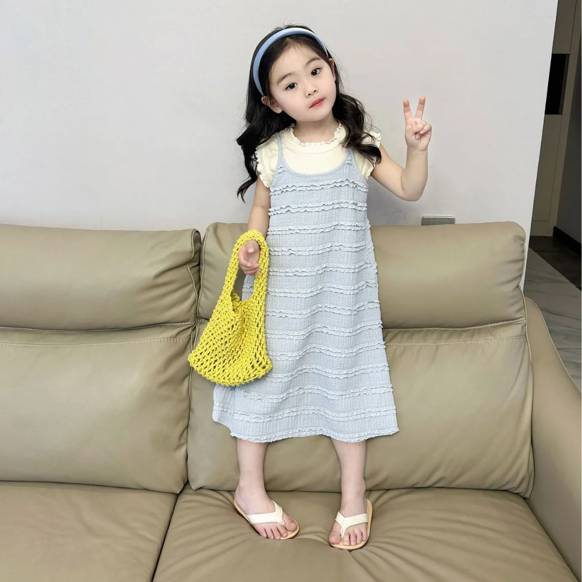 

2024 Spring/Summer New Blue Camisole Skirt With Inner Tank Top