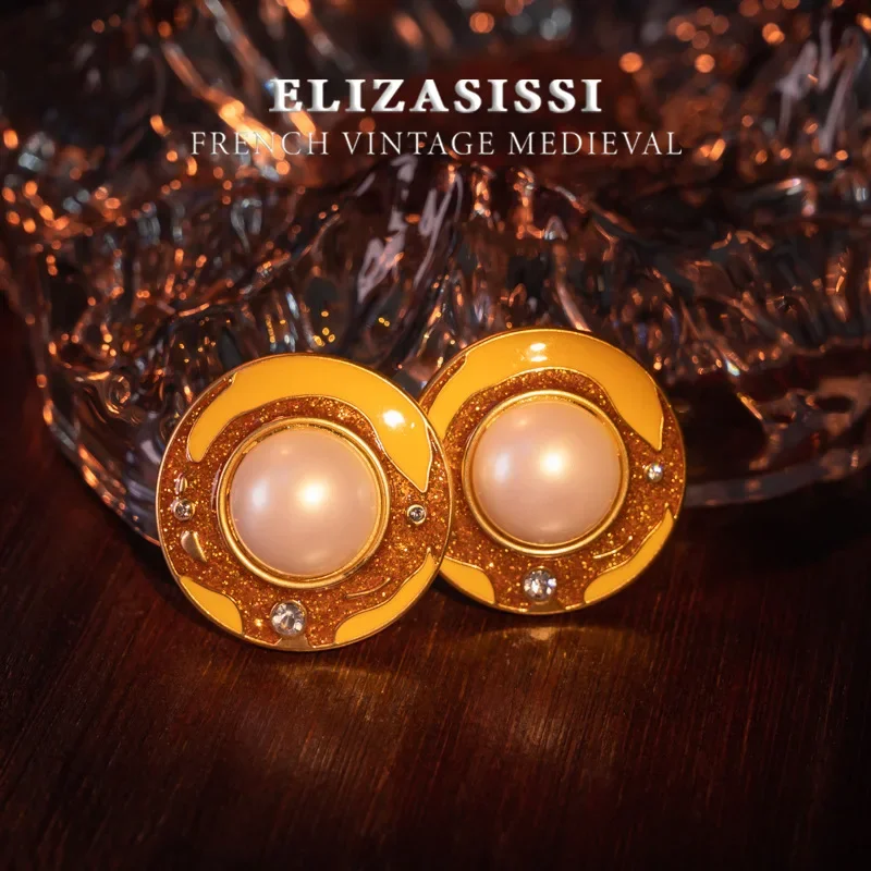 

New MJ medieval, round baroque pearl stud earrings light luxury court style retro temperament earrings, female