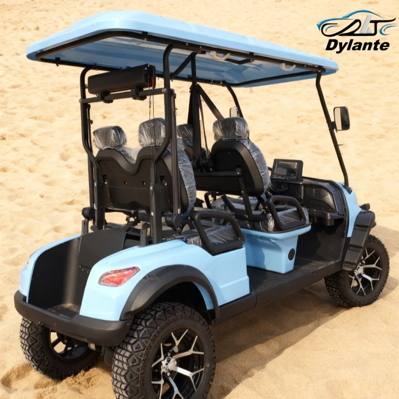 China Classic Beautiful Durable Street Legal Lithium Battery Electric Golf Cart 4 Seats 12 Inch Tire Two-Point Seat Belts