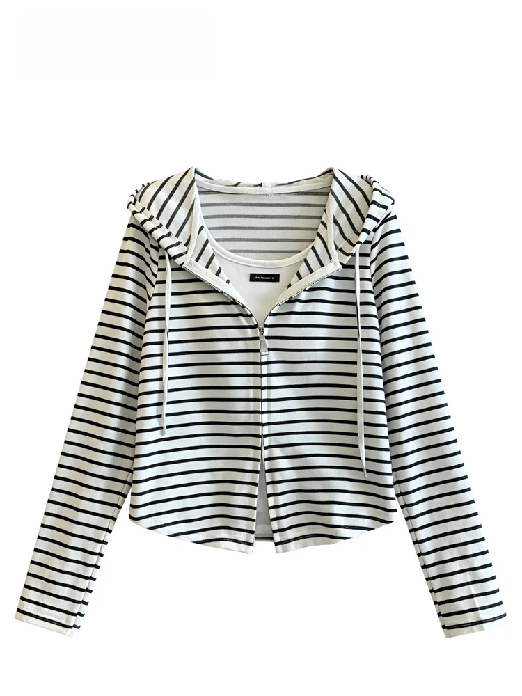 plus Size Women's Long Sleeve T-Shirt Striped Trendy Top for Autumn Standard Fit Longevity Polyester Fiber No Brand Registered