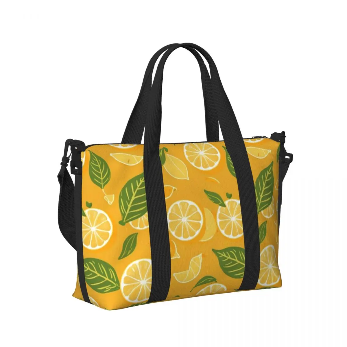 

Yellow Lemon Slices Watercolor Pattern Beach Travel Bag Large Capacity Tote Bag for Gym Sport Women Shopping Duffle Shoulder Bag