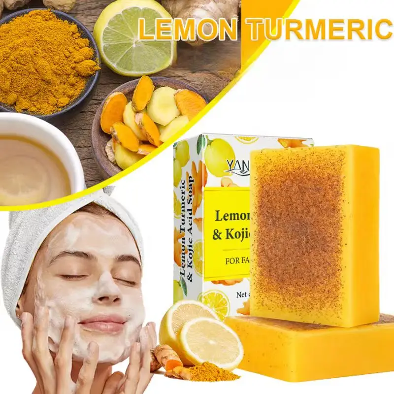 2 pieces of turmeric and lemon granule soap, cleansing soap, bathing the whole body, deeply cleansing, moisturizing